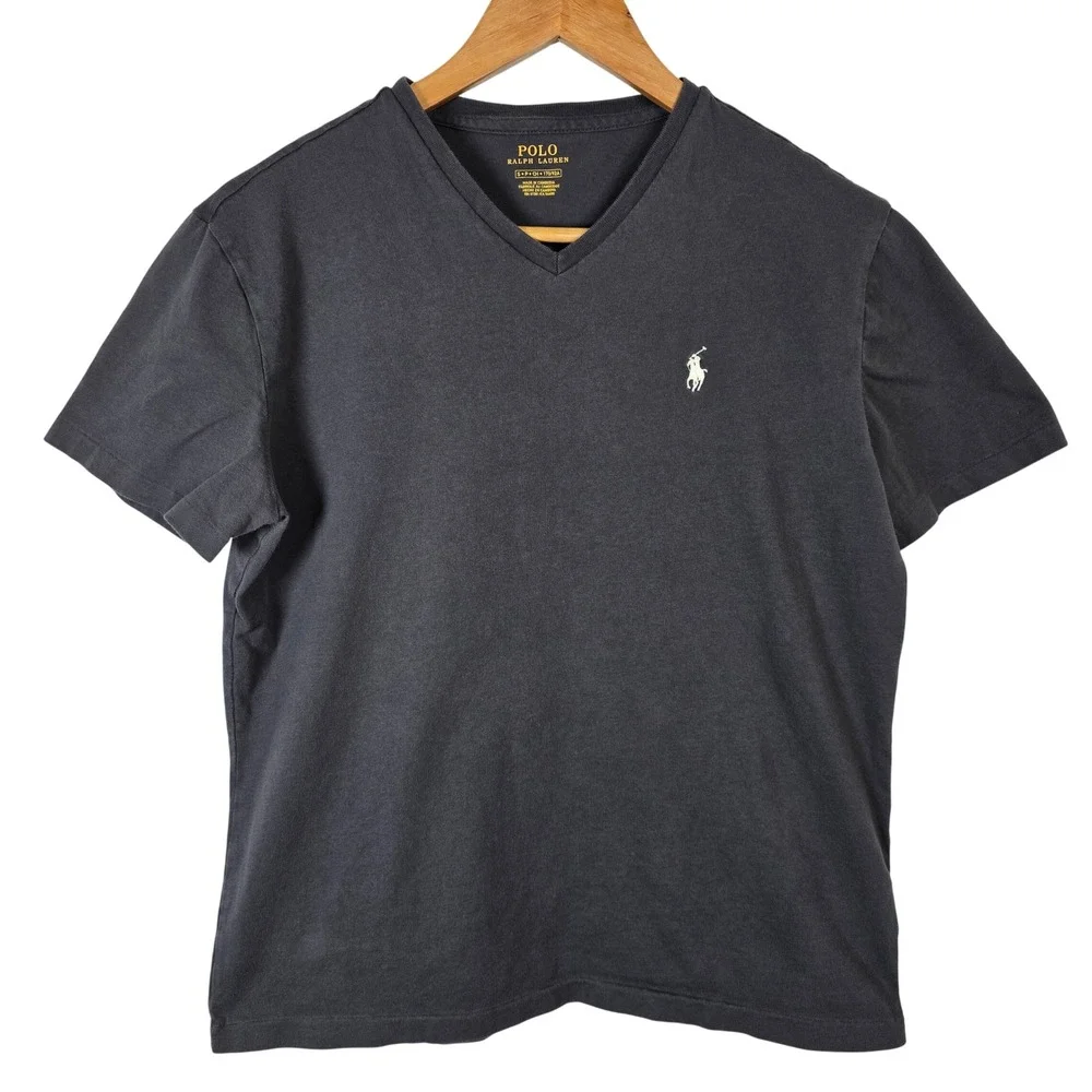 Polo Ralph Lauren Mens V Neck T Shirt Black Short Sleeve Classic Fit Size S